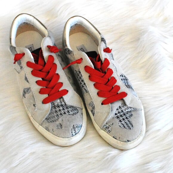 Steve Madden Shoes - Steve Madden Philosophy Sneakers Shoe Houndstooth Calf Hair Silver Metallic 7.5